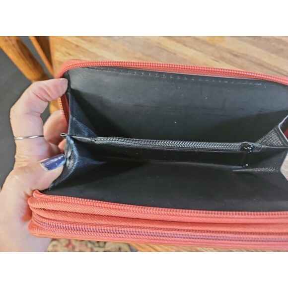 NWT Gold Stud Tan Leather Dbl Zip Around Wallet 10 Card Holder 8x5 Couture Gems - Picture 5 of 6